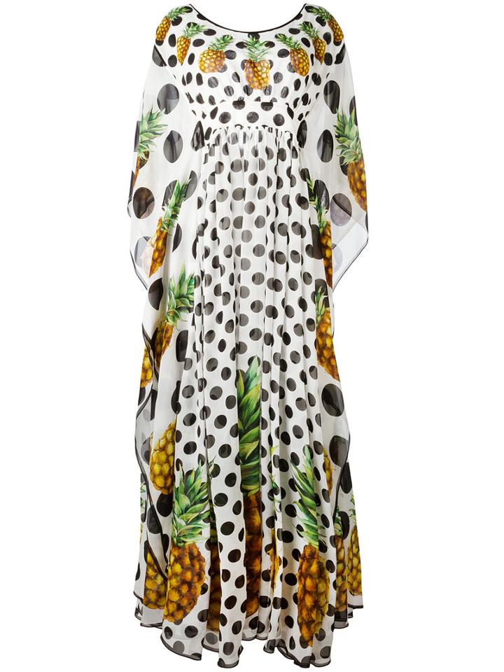 Dolce & Gabbana Pineapple Polka Dot Dress, Women's, Size: 38, White, Silk