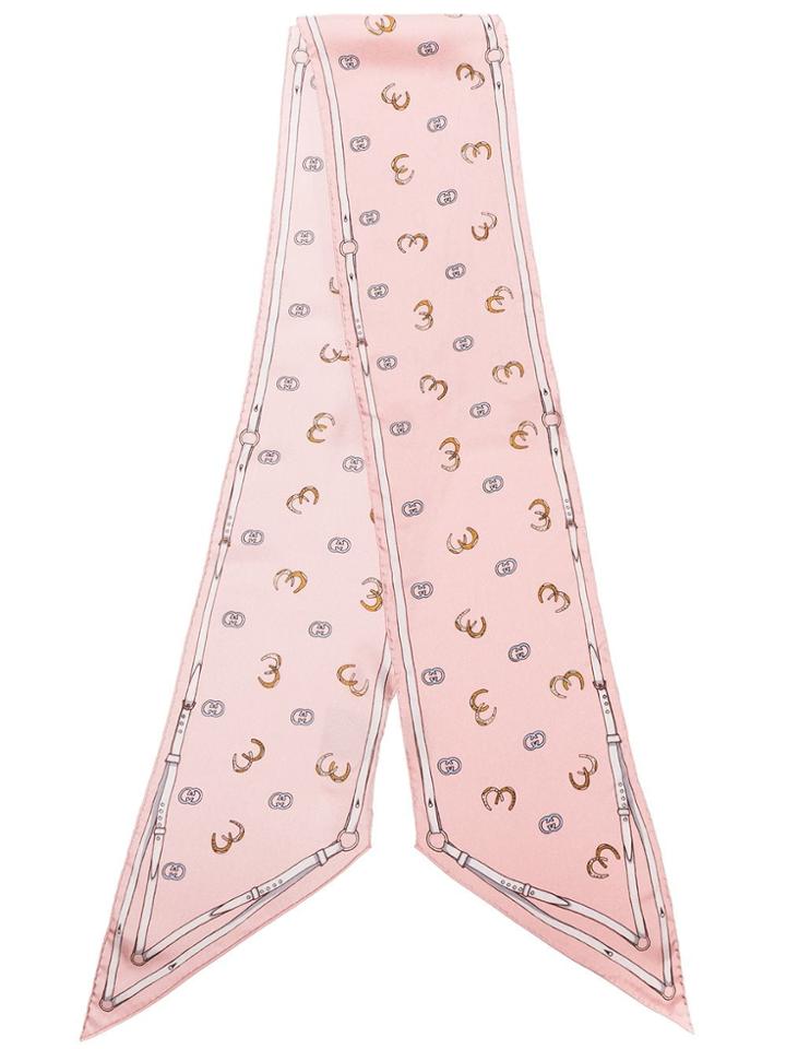 Gucci Baby Pink Slim Gg Print Silk Scarf