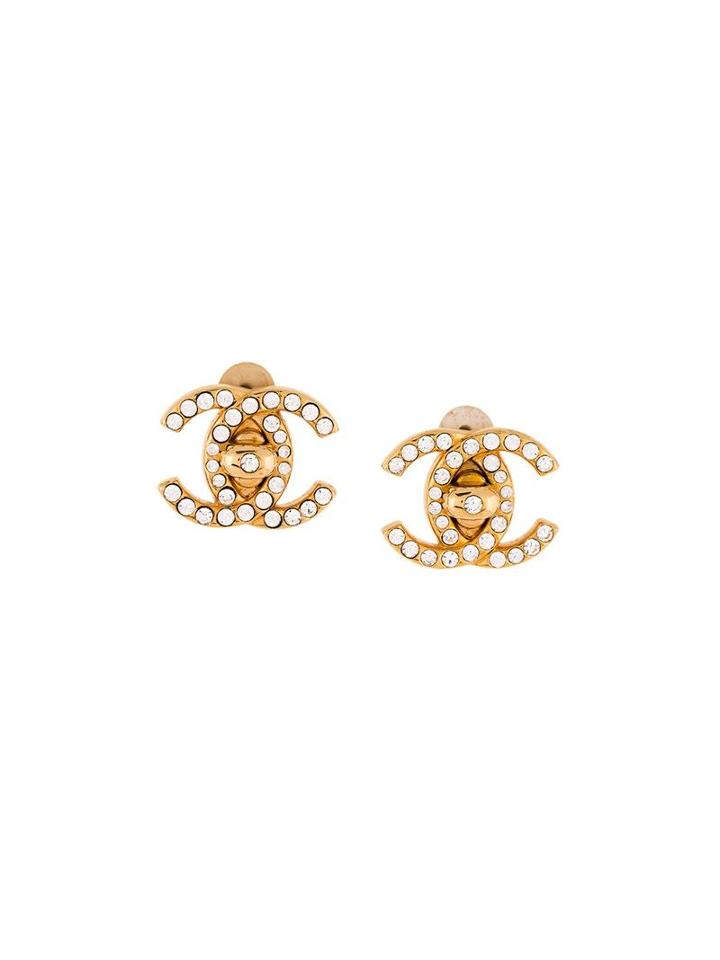 Chanel Vintage Cc Turnlock Clip On Earrings, Women's, Metallic