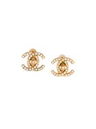 Chanel Vintage Cc Turnlock Clip On Earrings, Women's, Metallic