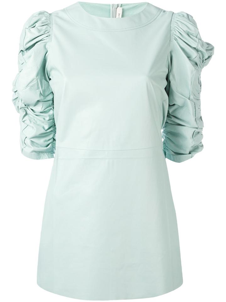 Céline T-shirt With Ruched Half Length Sleeves, Women's, Size: 38, Green, Lamb Skin