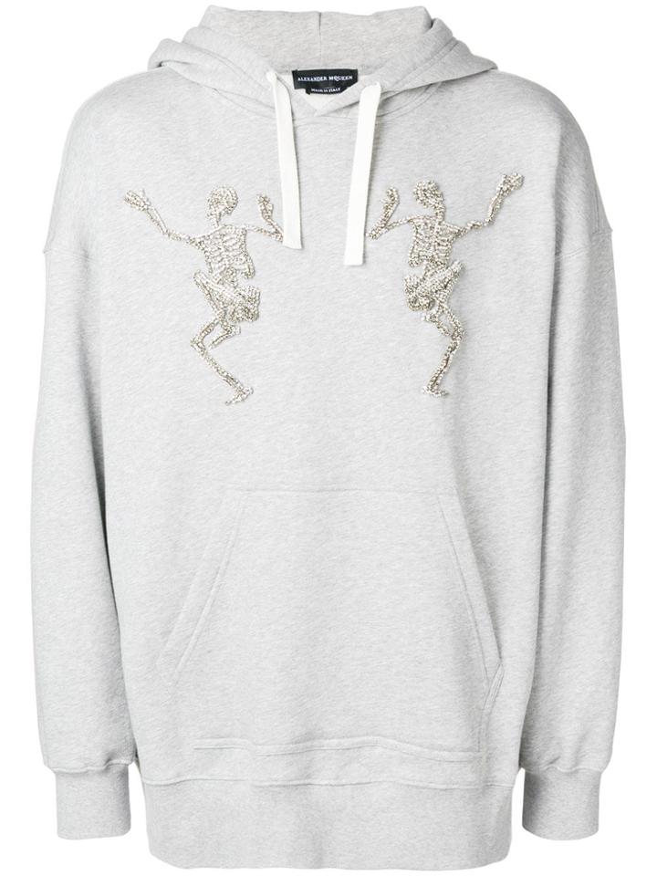 Alexander Mcqueen Skeleton Embroidered Hoodie - Grey