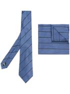 Armani Collezioni Striped Tie And Pocket Square - Blue
