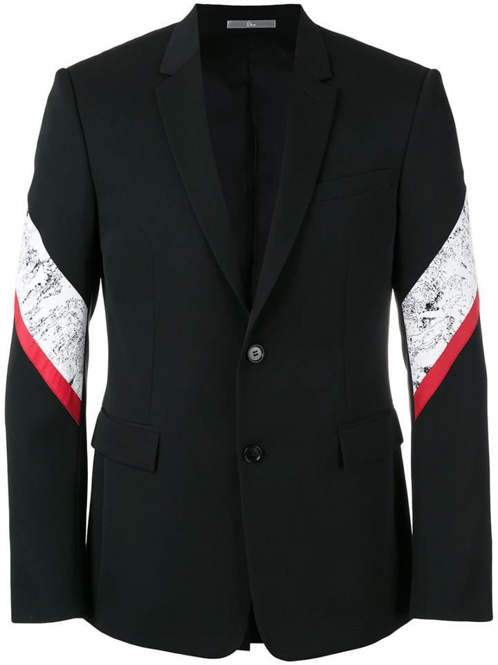Dior Homme Striped Panel Blazer, Men's, Size: 52, Black, Wool/cupro/polyurethane/cotton