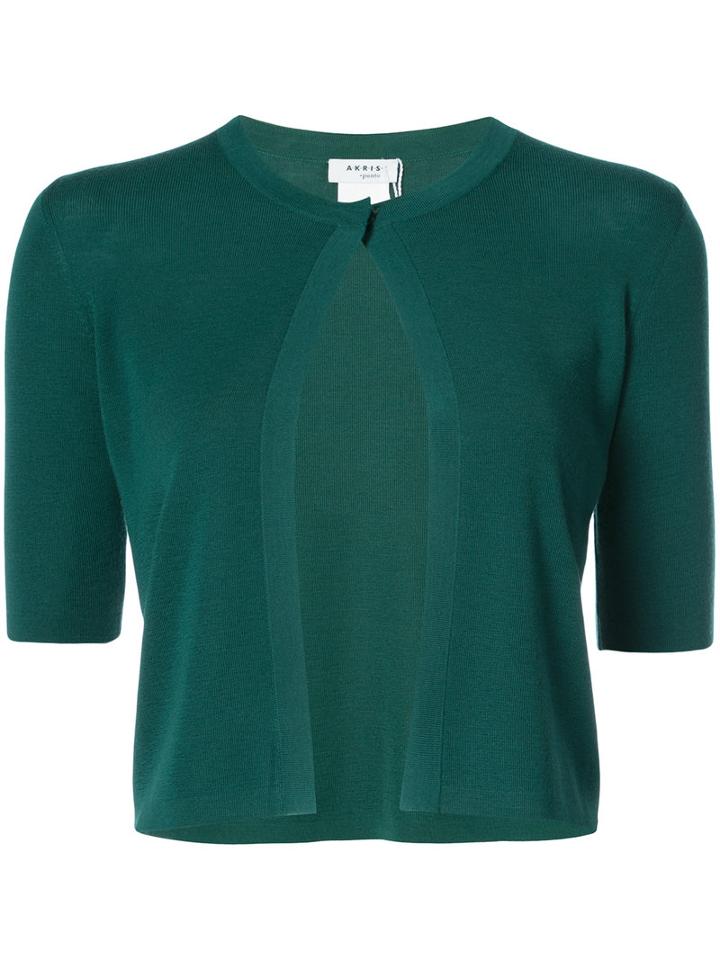 Akris Punto - Shortsleeved Cropped Cardigan - Women - Wool - 6, Green, Wool