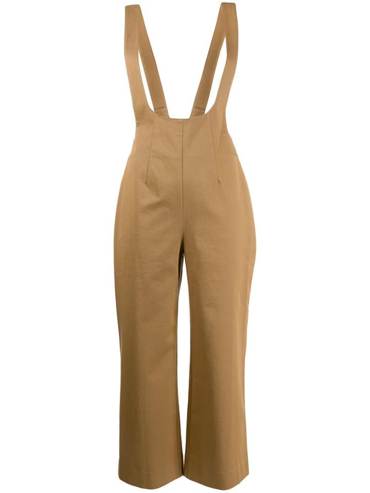 Alexa Chung Cropped Dungaree Jumpsuit - Brown