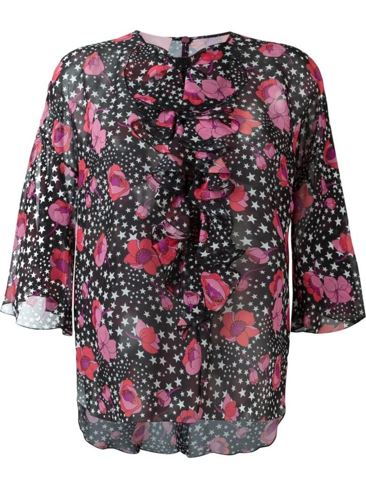 Giamba Flower And Star Print Blouse, Women's, Size: 42, Black, Silk