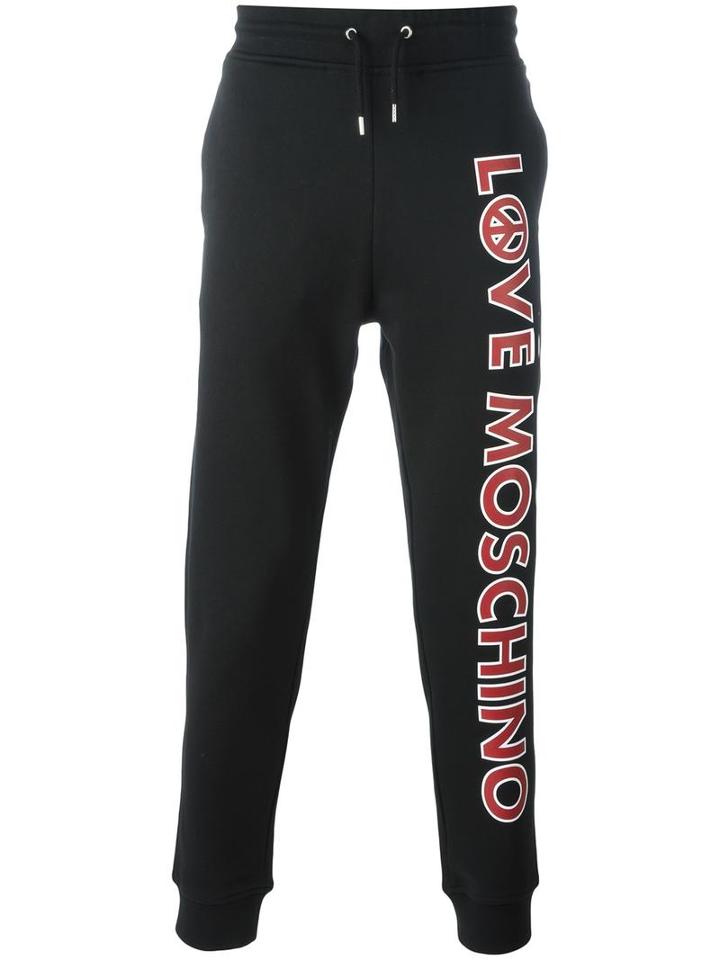Love Moschino Logo Print Track Pants, Men's, Size: Medium, Black, Cotton