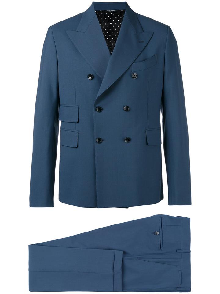 Dolce & Gabbana Double Breasted Suit, Men's, Size: 54, Blue, Virgin Wool/spandex/elastane/cotton/viscose