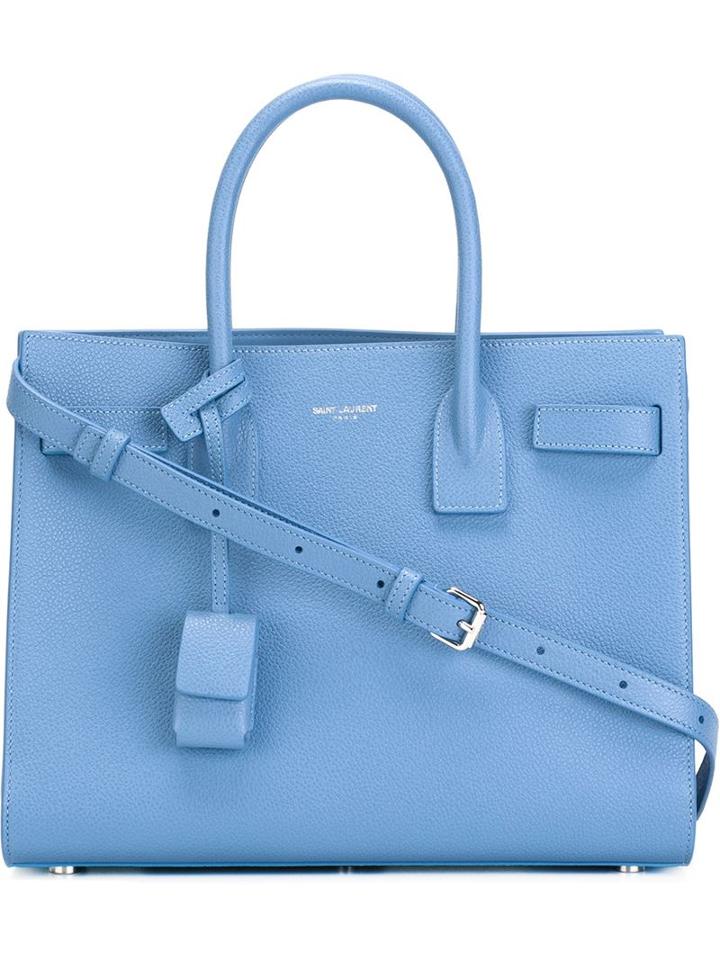 Saint Laurent Baby Sac De Jour Tote, Women's, Blue, Calf Leather/leather