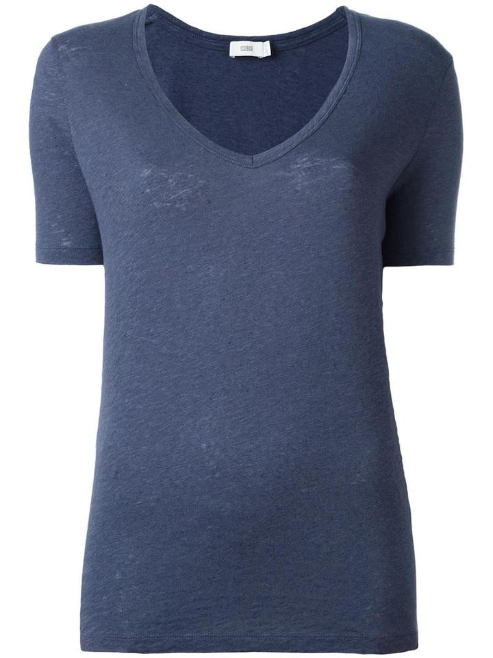 Closed V-neck T-shirt, Women's, Size: Xs, Blue, Cotton/linen/flax