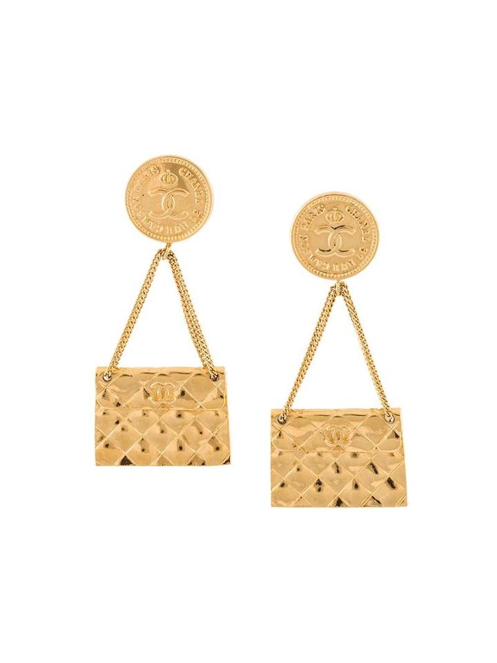 Chanel Vintage Flap Bag Clip-on Earrings, Women's, Metallic