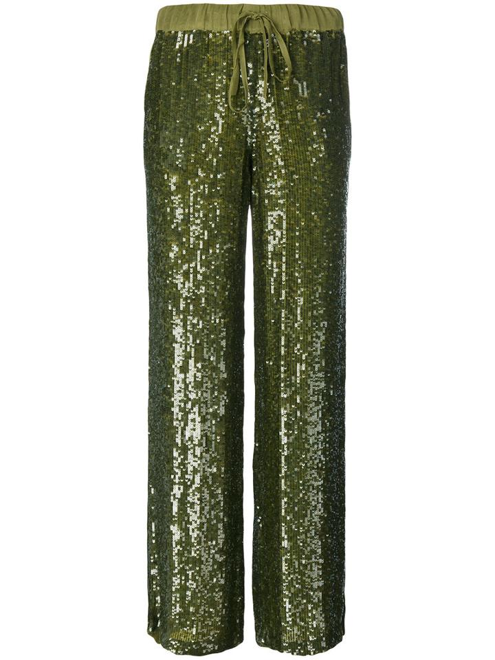 P.a.r.o.s.h. - Sequin Palazzo Pants - Women - Viscose/pvc - Xs, Green, Viscose/pvc