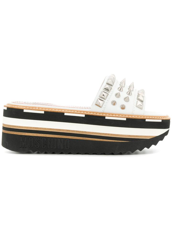 Moschino Studded Platform Mules - White
