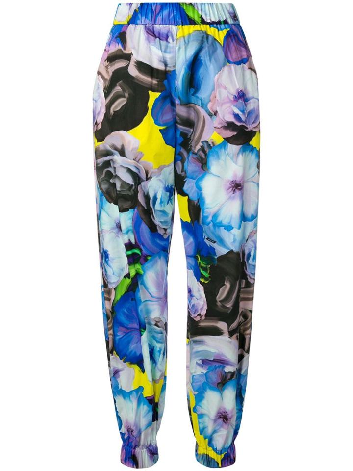 Msgm Floral Print Trousers - Blue