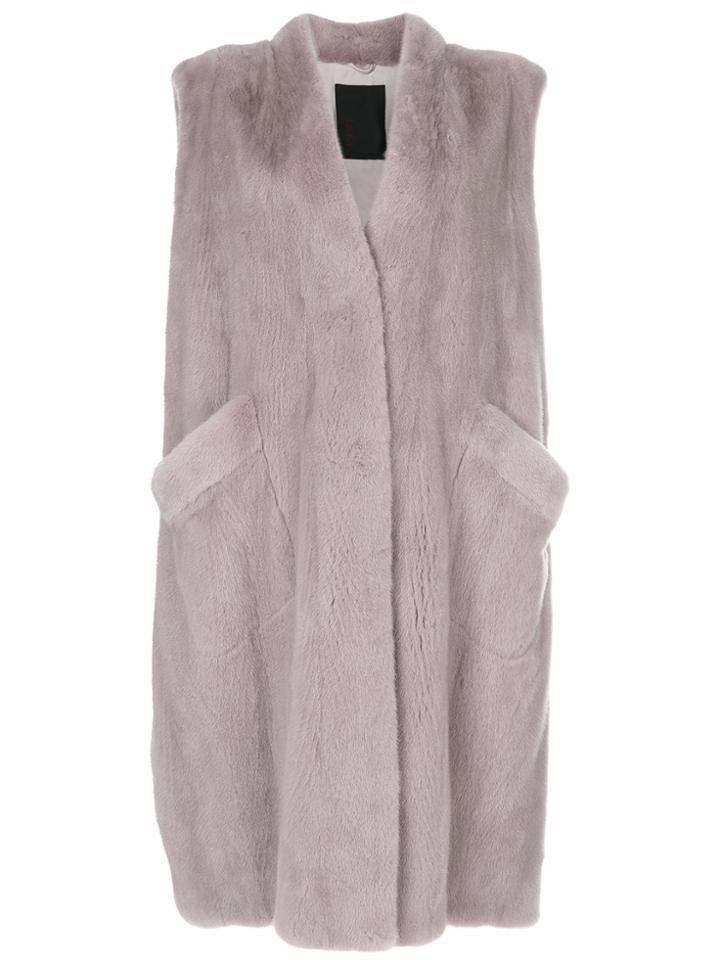 Liska Long Sleeveless Coat - Pink & Purple
