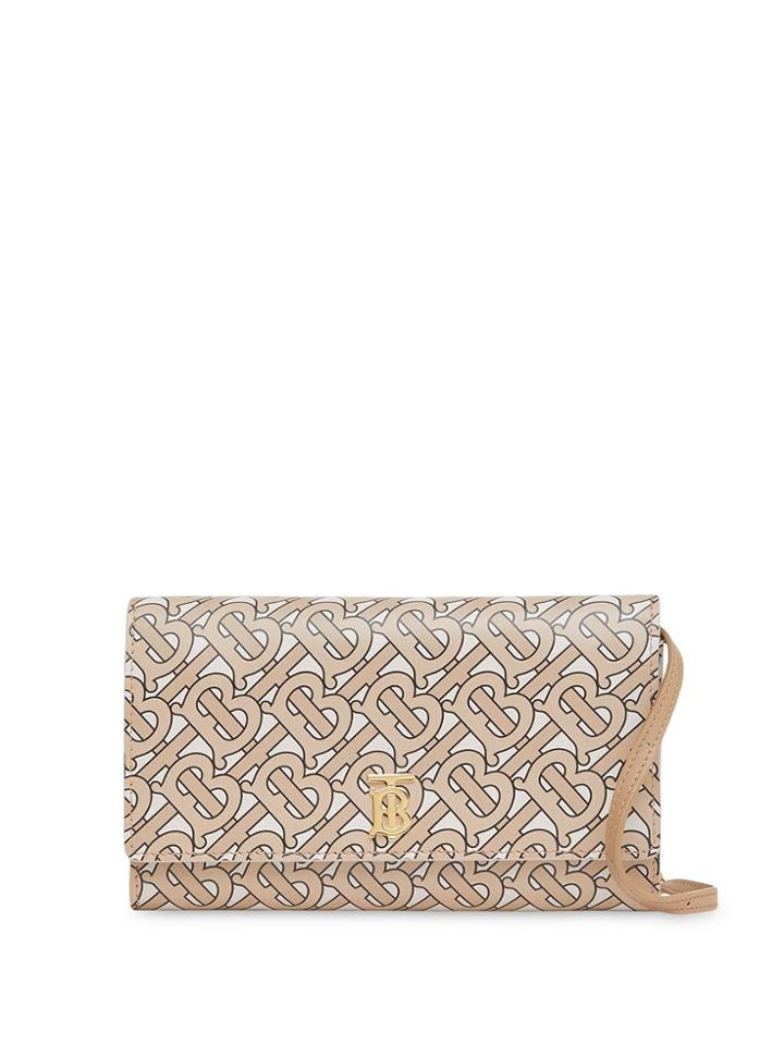 Burberry Monogram Print Leather Wallet With Detachable Strap -