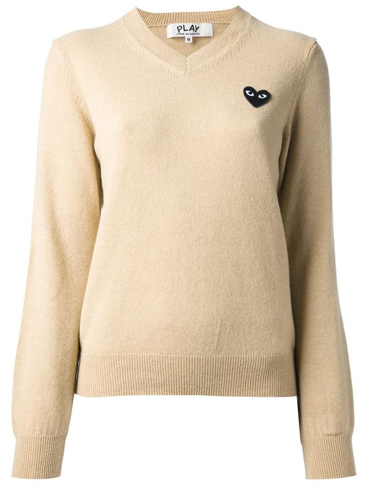 Comme Des Garçons Play Embroidered Heart Sweater, Women's, Size: Large, Nude/neutrals, Wool