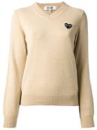 Comme Des Garçons Play Embroidered Heart Sweater, Women's, Size: Large, Nude/neutrals, Wool
