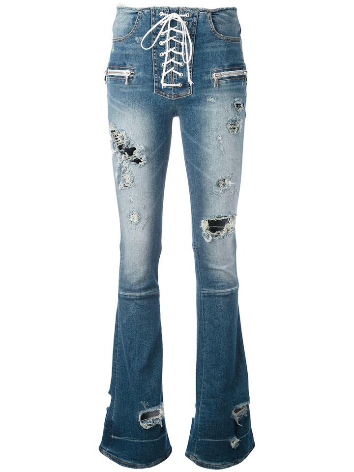 Unravel Project - Destroyed Jeans - Women - Cotton/polyester/spandex/elastane - 26, Blue, Cotton/polyester/spandex/elastane