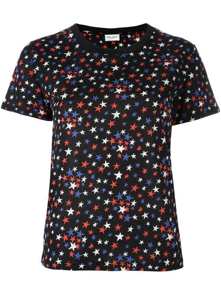 Saint Laurent All-over Star Print T-shirt, Women's, Size: Small, Black, Cotton