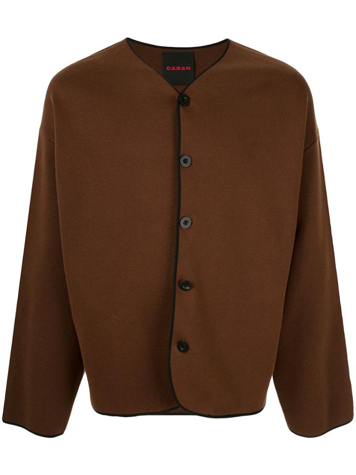 Caban Curved Hem Knit Cardigan - Brown
