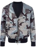 Neil Barrett Camouflage Pattern Bomber Jacket, Men's, Size: M, Black, Polyester/cupro/polyamide/spandex/elastane
