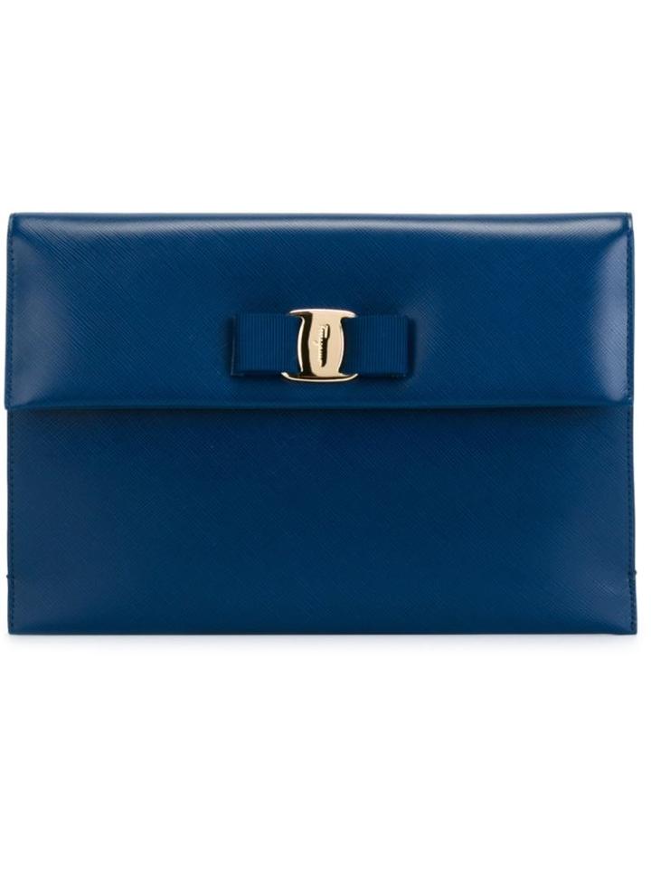 Salvatore Ferragamo 'vara' Flap Clutch, Women's, Blue, Leather