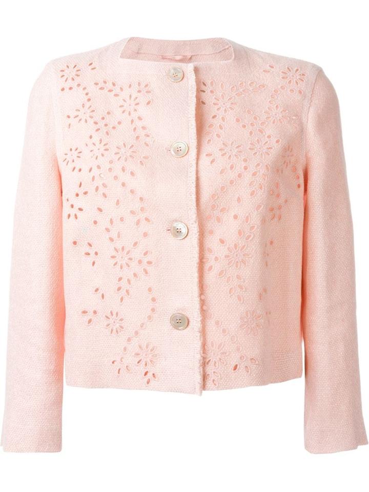 Flower Embroidered Jacket, Women's, Size: 46, Pink/purple, Linen/flax/polyimide, Ermanno Scervino