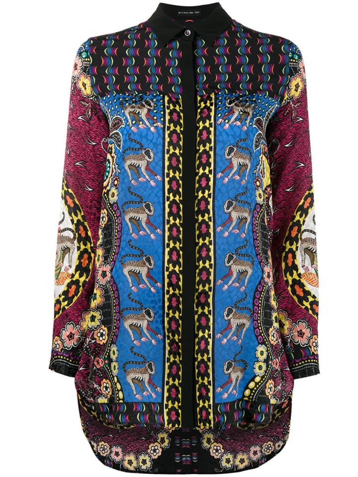 Etro Silk Jungle Print Boyfriend Shirt - Pink & Purple