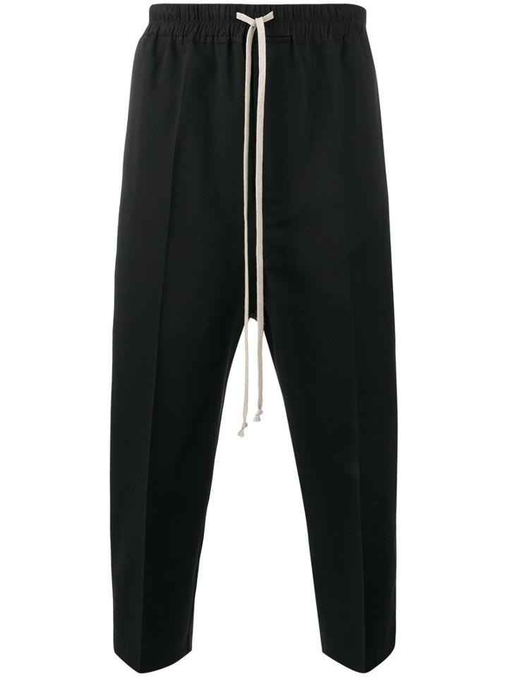 Rick Owens - Cropped Tailored Trousers With Drawstring Waist Fastening - Men - Cotton/spandex/elastane/virgin Wool - 46, Black, Cotton/spandex/elastane/virgin Wool