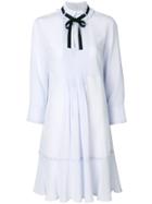 Dorothee Schumacher Pleated Bib Dress With Pussy Bow - Blue
