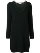 Twin-set Lace Trim Sweater Dress - Black