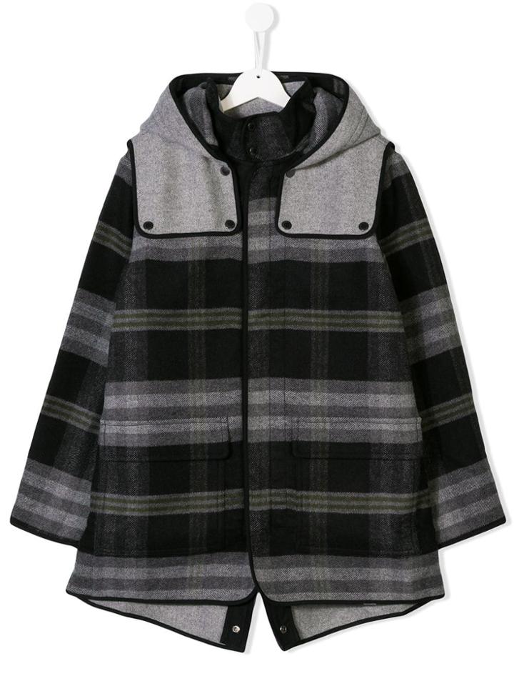 Stella Mccartney Kids Teen Hooded Check Coat - Grey