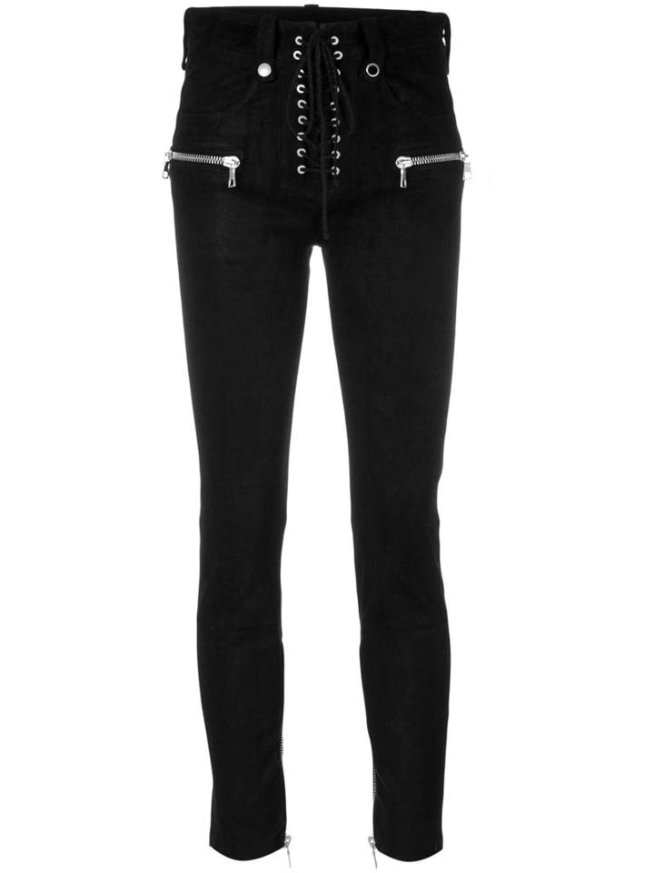Unravel Project - Lace-up Cropped Skinny Trousers - Women - Lamb Skin - 26, Black, Lamb Skin