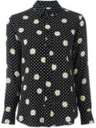 Saint Laurent Floral Crepe Blouse, Women's, Size: 40, Black, Viscose