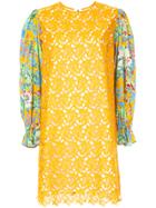 Msgm Floral Sleeve Lace Shift Dress - Yellow & Orange