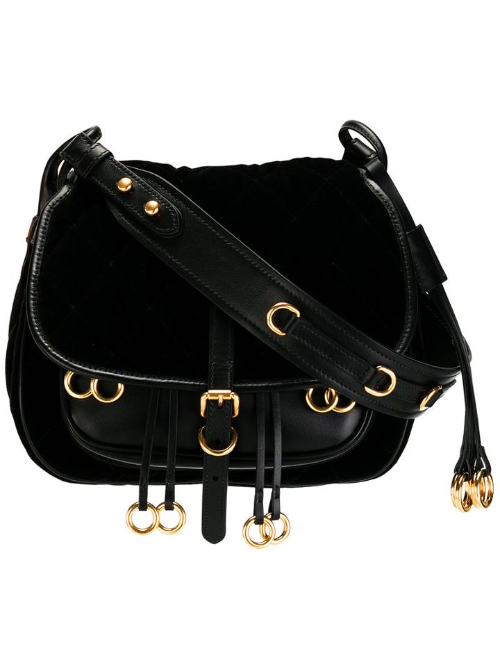 Prada Embellished Rings Crossbody Bag, Women's, Black, Calf Leather/velvet