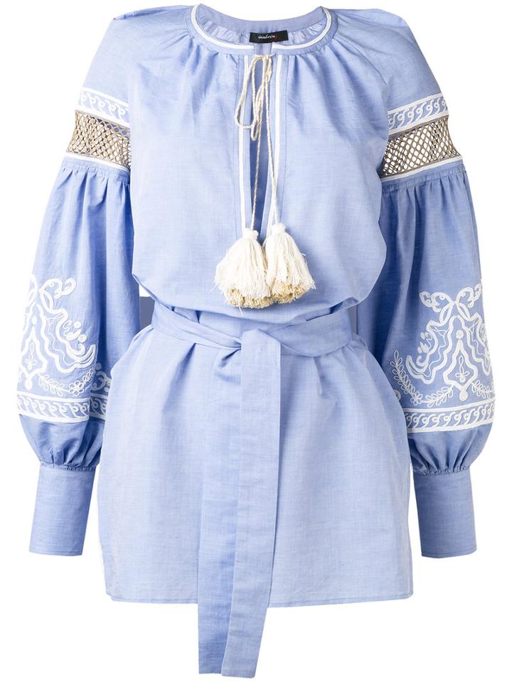 Wandering - Embroidered Sleeve Dress - Women - Cotton - 42, Blue, Cotton