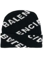 Balenciaga Jacquard Logo Beanie - Black