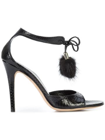Gucci Pre-owned Snakeskin Effect Pompom Sandals - Black