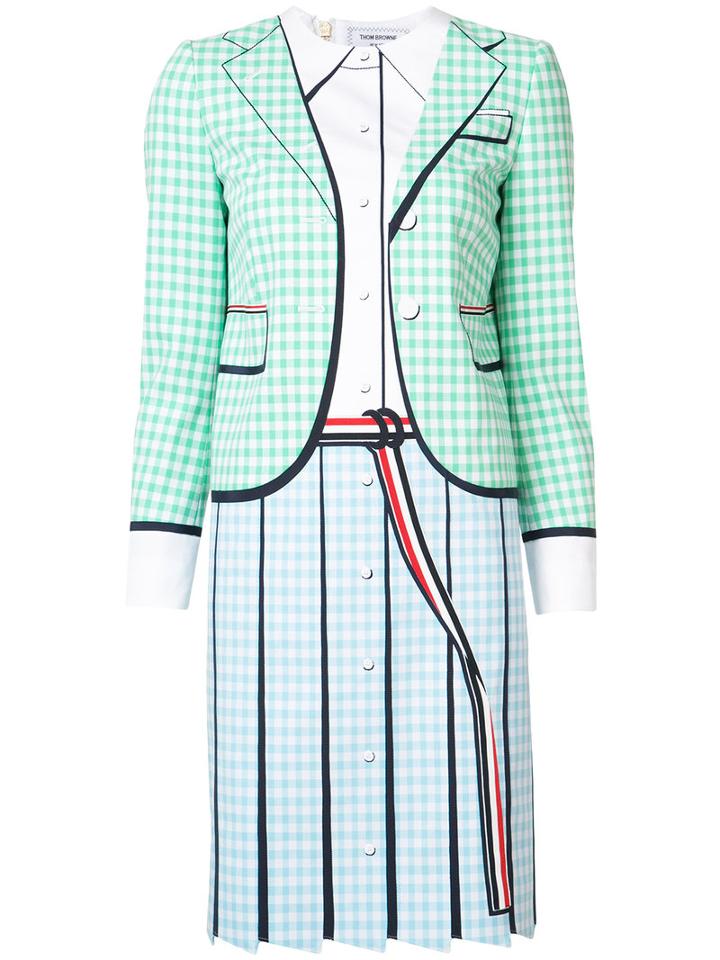 Thom Browne - Checked Dress - Women - Silk/wool - 40, Green, Silk/wool