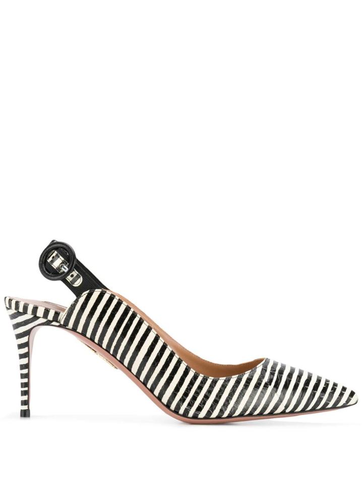 Aquazzura Striped Slingback Pumps - Black