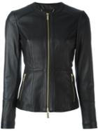 Michael Michael Kors Fitted Jacket, Women's, Size: Xl, Black, Polyester/spandex/elastane/lamb Skin/calf Leather