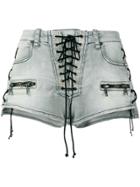 Unravel Project Black Lace-up Denim Shorts - Grey