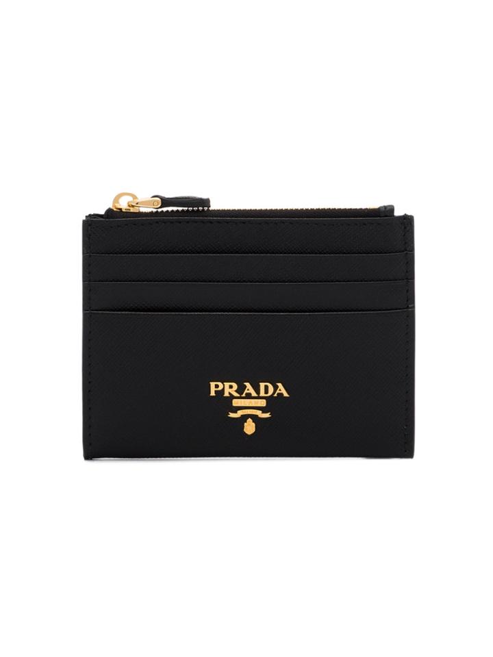 Prada Black Saffiano Logo Plaque Leather Wallet