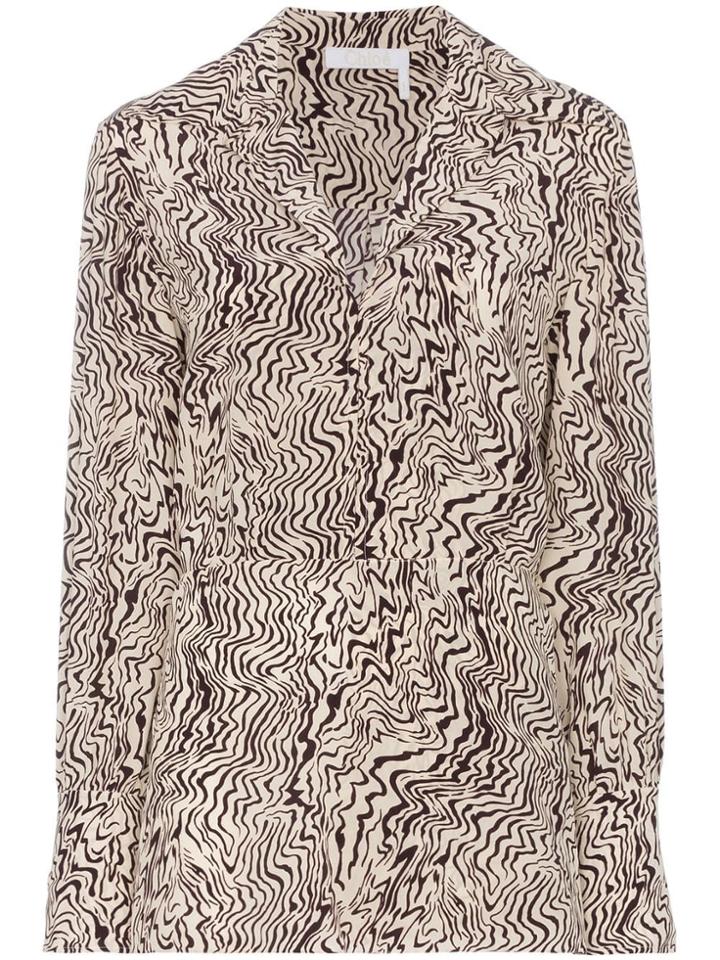 Chloé Wave Print Silk Shirt - Brown