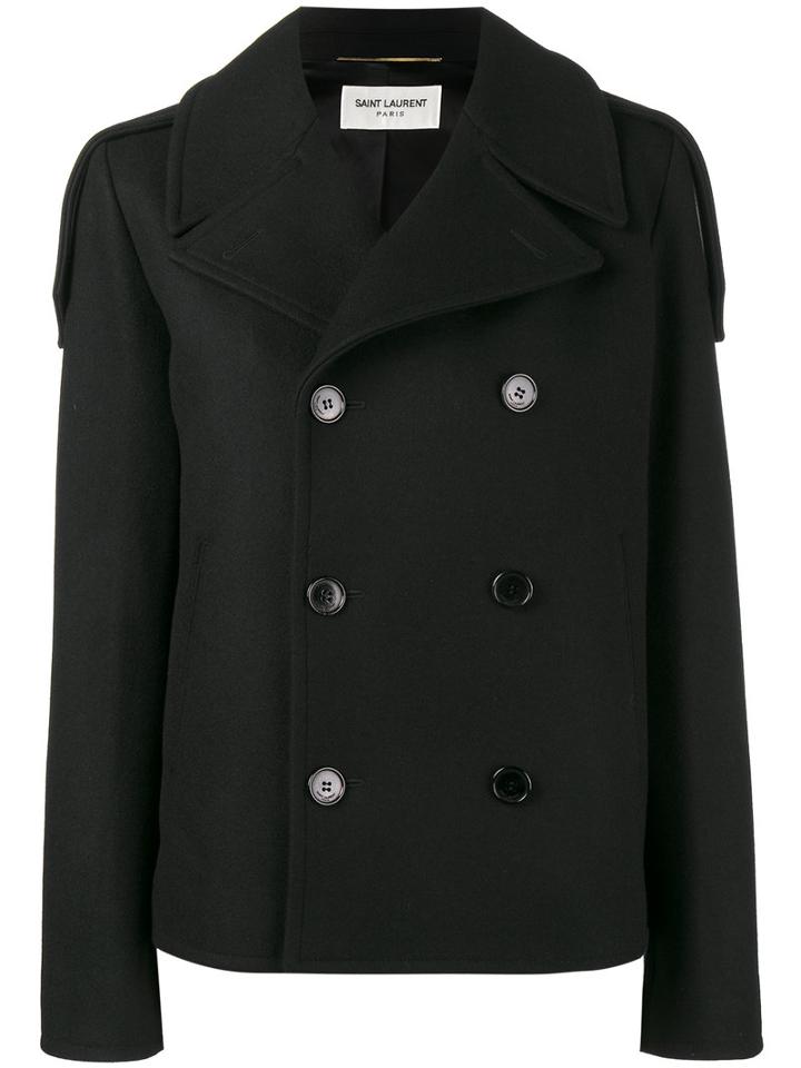 Short Peacoat - Women - Cotton/cupro/virgin Wool - 38, Black, Cotton/cupro/virgin Wool, Saint Laurent