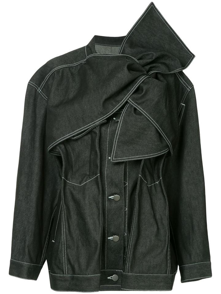 Irene Bow Detail Denim Jacket - Blue