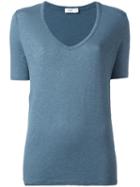 Closed V-neck T-shirt, Women's, Size: Large, Blue, Cotton/linen/flax